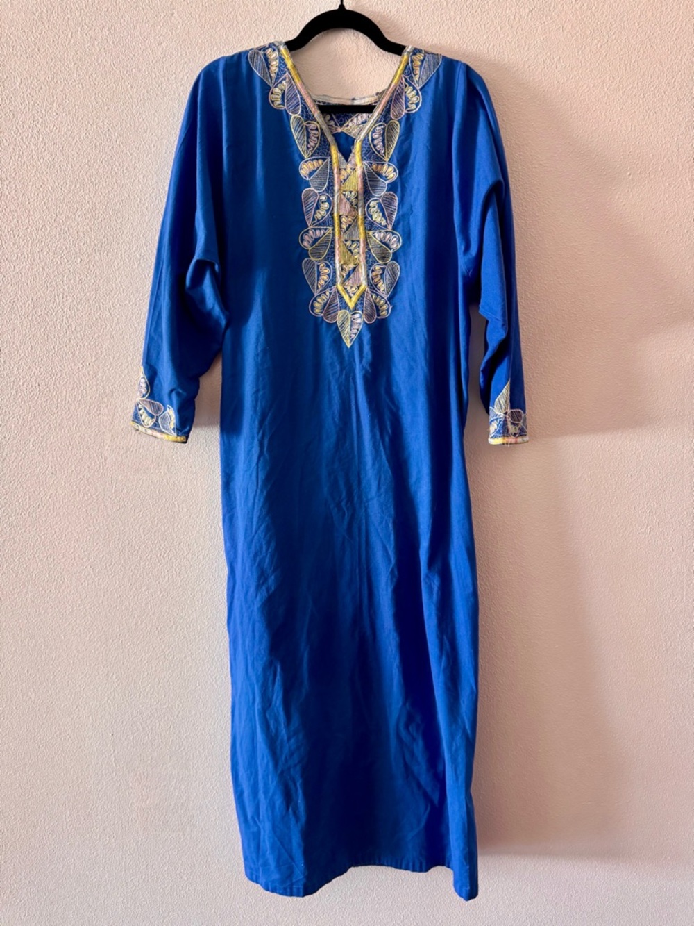 Moroccan Style Blue Embroidered Caftan Maxi Dress